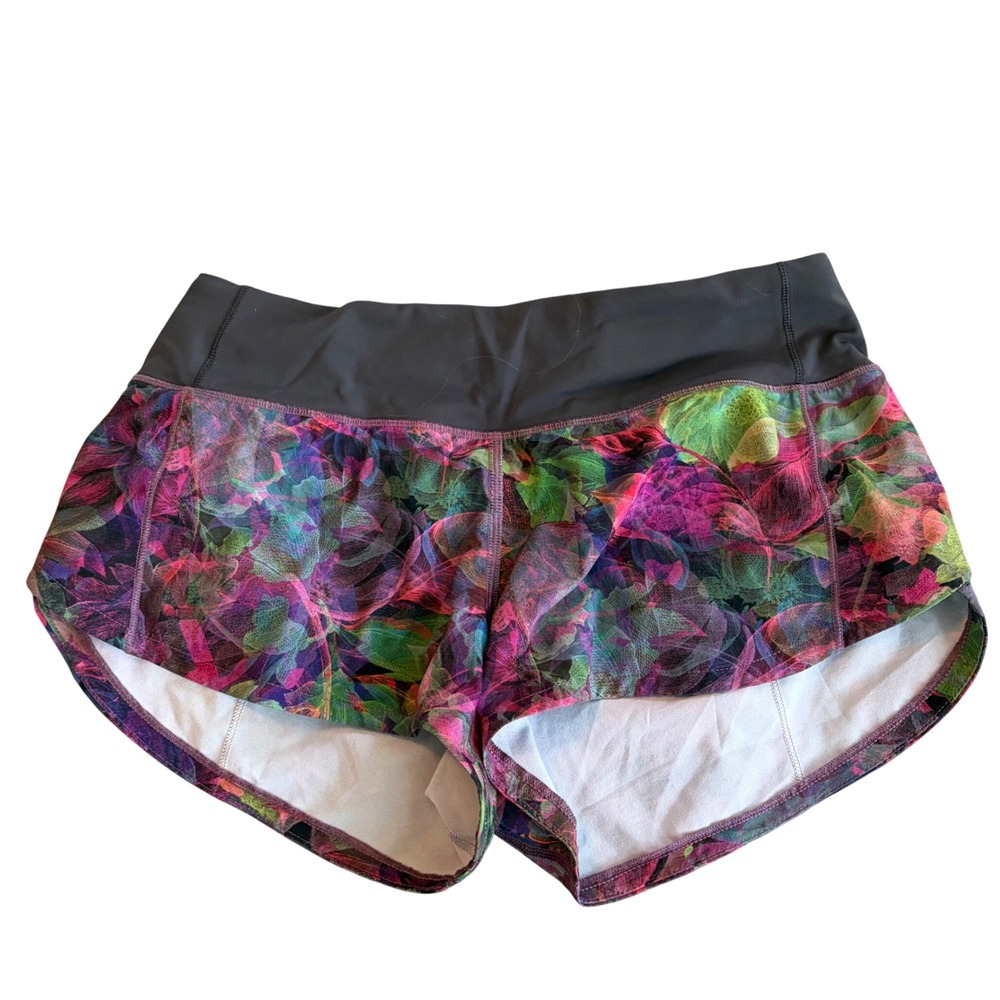 Lululemon Speed Up Short 2.5 Floral Leaf Print Grey Waistband Size 2 LW7AVHR